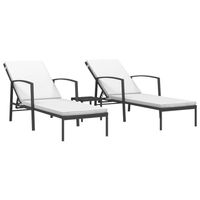 The Living Store Ligbedden Poly Rattan - 195x60x(53-95) cm - Verstelbare Rugleuning - Inclusief Tafel - Zwart - Met