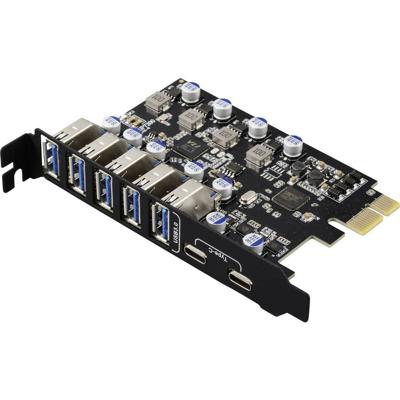 Renkforce RF-6613198 5 + 2 poorten USB 3.2 Gen 1-controllerkaart USB-A 3.0, USB-C 3.2 Gen 1 PCIe x1