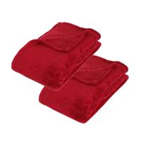 Fleece deken of plaid harig - 2x - rood - 125 x 150 cm - polyester - Bankdeken - Fleece plaid