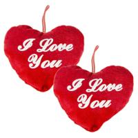 Hart kussen - 2x - rood - I Love You - 13 cm - pluche - Valentijn cadeau - hartjeskussen Hart kussen - 2x - rood - I Love You - 13 cm - pluche - Valentijn cadeau - hartjeskussen