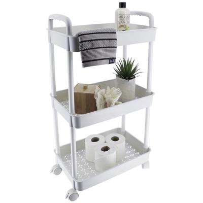 Tendance Keuken/badkamer trolley 3 laags - 38 x 26 x 77 cm - wit - kunststof - met wielen