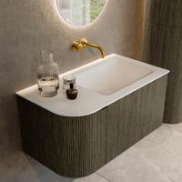 Badmeubel Mondiaz Kurve | 85 cm cm | Meubelkleur Shadow | Wastafelkleur Talc | Solid surface | Wasbak rechter zijde spoelbak | Zonder kraangat(en)