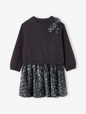Kerstjurk voor meisjes met pailletten en 2-in-1 effect antraciet