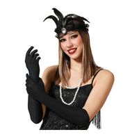 Verkleed party handschoenen voor dames - polyester - zwart - one size - lang model   - - thumbnail