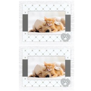 2x stuks houten fotolijstje wit/grijs met honden/katten pootje geschikt voor een foto van 10 x 15 cm