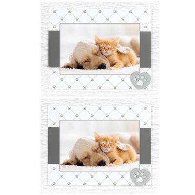2x stuks houten fotolijstje wit/grijs met honden/katten pootje geschikt voor een foto van 10 x 15 cm
