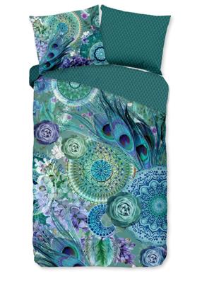 HIP Dekbedovertrek "mandala&apos;s en veren" - Groen - (140x200/220 cm) - Katoen Satijn