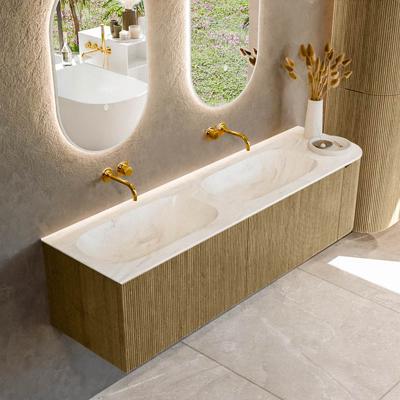 Badmeubel Mondiaz Kurve-Dlux | 165 cm cm | Meubelkleur Dusk | Wastafelkleur Ostra | Solid surface | Dubbel / Links spoelbak | Zonder kraangat(en)