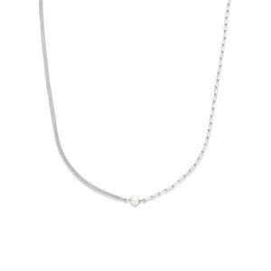 Ketting Combi zilver-zoetwaterparel wit 41-45 cm