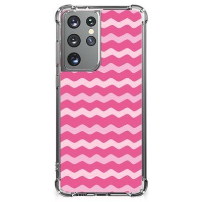 Samsung Galaxy S21 Ultra Doorzichtige Silicone Hoesje Waves Pink Samsung Galaxy S21 Ultra Doorzichtige Silicone Hoesje Waves Pink
