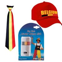 Belgie supporters set - petje - met vlag schminkstift - stropdas/kravat - volwassenen - landen