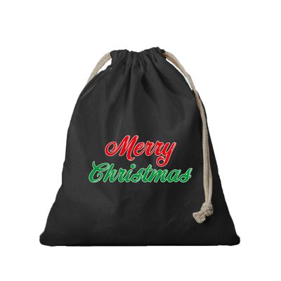 1x Kerst cadeauzak zwart Merry Christmas met koord voor als cadeauverpakking
