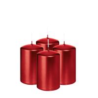 Cilinderkaars/stompkaars - 4x - metallic rood - 6 x 8 cm - 29 branduren