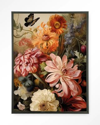 Urban Cotton Wandkleed 'Vintage Flowers' 145 x 190cm in Floating Frame - black