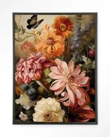 Urban Cotton Wandkleed 'Vintage Flowers' 145 x 190cm in Floating Frame - black