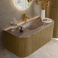 Badmeubel Mondiaz Kurve-Dlux | 100 cm | Meubelkleur Dusk | Wastafelkleur Oza | Solid surface | Wasbak midden spoelbak | 1 kraangat