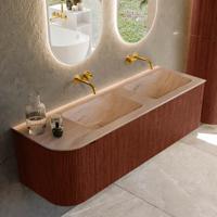 Badmeubel Mondiaz Kurve-Dlux | 145 cm | Meubelkleur Ruby | Wastafelkleur Saba | Solid surface | Dubbel / Rechts spoelbak | Zonder kraangat(en)
