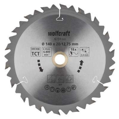 Wolfcraft HM-Cirkelzaagblad | 18 td | Ø140 x 12,75 x 2,4mm | 1 stuk - 6731000