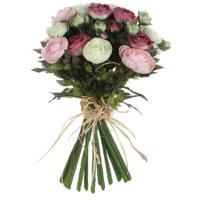 Mica Decorations Boeket - kunstbloemen - roze/wit - Ranunculus/ranonkel kunstbloemen - 35 cm