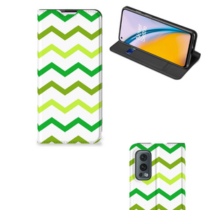 OnePlus Nord 2 5G Hoesje met Magneet Zigzag Groen