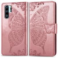 Butterfly Love bloemen reliëf horizontale Flip lederen case voor Huawei P30 Pro met houder & kaartsleuven & portemonnee & Lanyard (Rose goud)