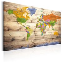 Schilderij - Wereldkaart , Wereld op Hout , Houtlook - thumbnail