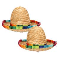 Mexicaanse mini Sombrero hoedje op diadeem - 2x - carnaval/verkleed accessoires - multi kleuren - st