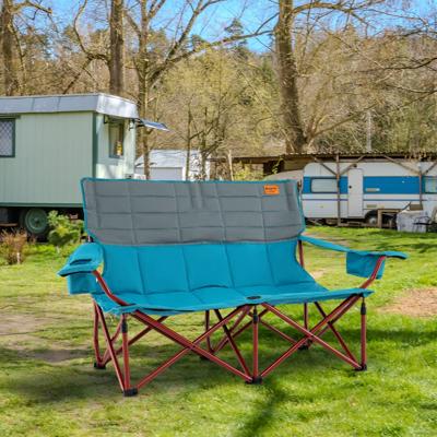 Oversized Campingstoel voor 2 Personen Opvouwbare Dubbele Zit met Verstelbare Armleuningen Marineblauw