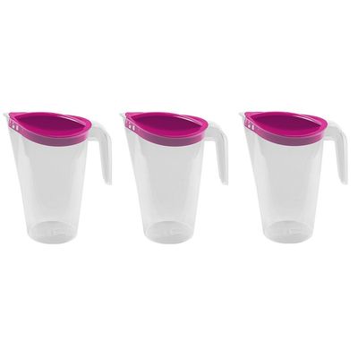 3x stuks waterkan/sapkan met fuchsia roze deksel 1,75 liter kunststof