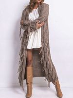 Boho Tassel Plain Yarn Long Sleeve Long Cardigan