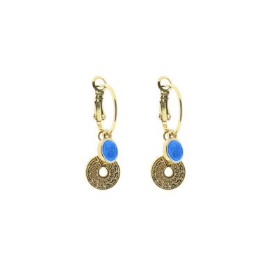 Qoss Hang Oorbellen Marloes Disc Blauw | Goud