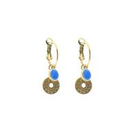 Qoss Hang Oorbellen Marloes Disc Blauw | Goud