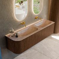 Badmeubel Mondiaz Kurve-Dlux | 165 cm | Meubelkleur Walnut | Wastafelkleur Saba | Solid surface | Dubbel / Rechts spoelbak | Zonder kraangat(en)