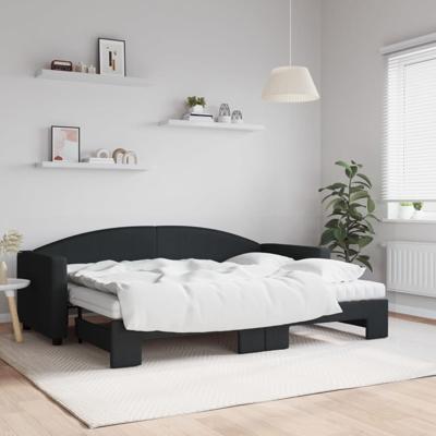 Slaapbank met onderschuifbed en matrassen 80x200 cm stof zwart