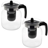 6x stuks glazen transparante theepot 1,5 liter met zwart filter