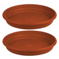 Opvangbord - 2x - terracotta - kunststof - D22 cm - onderschaal/opvangbord