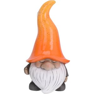 Tuinkabouter beeld Grumpy - Polystone - met grote muts oranje - 32 cm