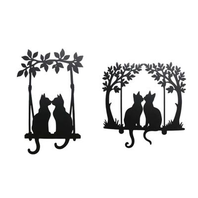 Decoratieve figuren Home ESPRIT Zwart Katten Shabby Chic 43 X 1 X 70 CM (2 Stuks)