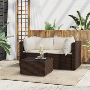 3-delige Loungeset met kussens poly rattan bruin