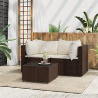 3-delige Loungeset met kussens poly rattan bruin - thumbnail