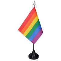 Regenboog Pride tafelvlaggetjes - 1x stuks - 10 x 15 cm vlag - met zwarte standaard