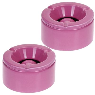 Stormasbak - 2x - terras asbakken - roze - 12 x 6 cm - Dolomiet kunststeen - buiten - tuin