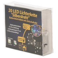 Draadverlichting zilver met warm witte LED lampjes 2 meter op batterijen met timer - thumbnail