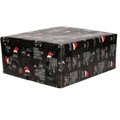 Luxe Kerst inpakpapier - cadeaupapier - zwart - Christmas for Men - 15x rollen - 250 x 70 cm