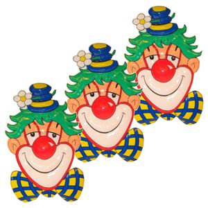 3x Clown met blauw hoedje wanddecoratie 70 cm   -