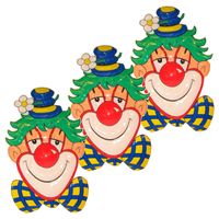 3x Clown met blauw hoedje wanddecoratie 70 cm   - - thumbnail