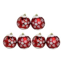 Gerimport Kerstballen - 6ST - rood - gedecoreerd - 6 cm - kunststof - Kerstbal - thumbnail