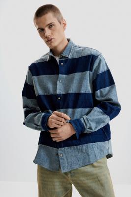 GESTREEPT DENIM OVERHEMD - BLUE - XL