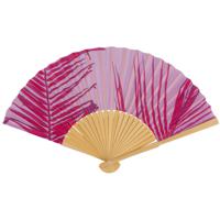 Spaanse handwaaier - Tropische zomer kleuren print roze - bamboe/papier - 21 cm   -