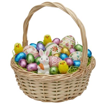 Paasmandje riet - Rieten mandje met hengsel - naturel - D25 x H27 cm - paaseieren zoeken